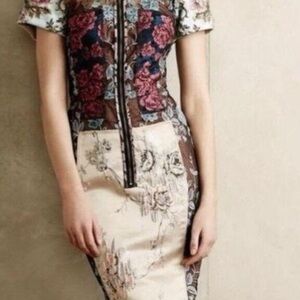 Beguile by Byron Lars  Floral Zip-Front Fitted Pencil Dress - Cream & Rose